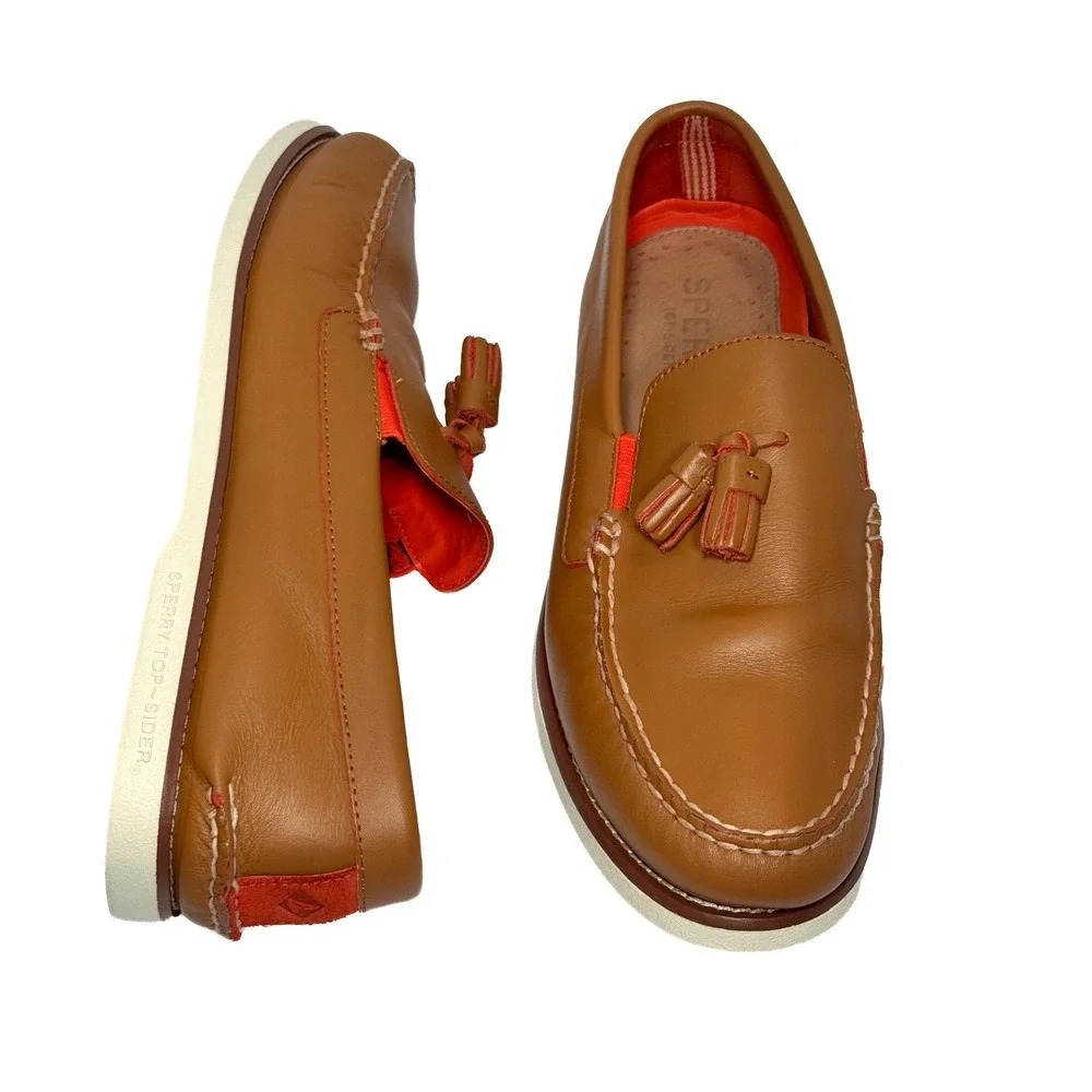 Sperry Authentic Original Tassel Boat Shoes Loafers Mens 12M Tan Orange Leather